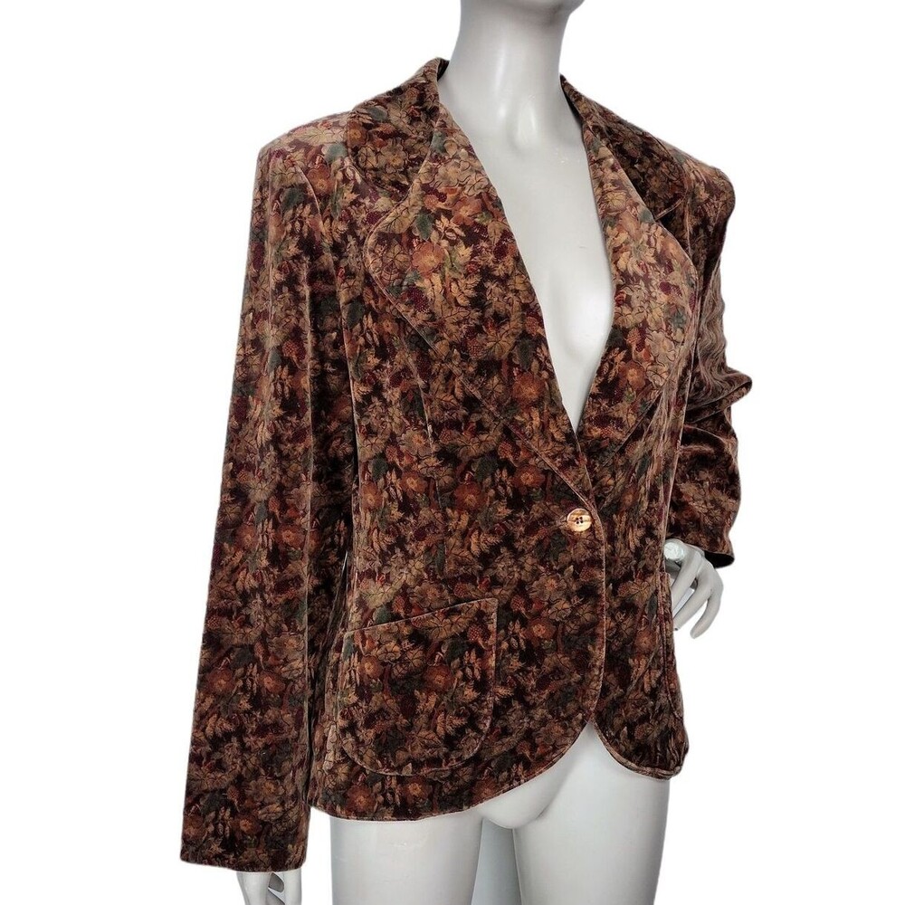 Vintage 60s Edith Flagg California Velvet Fall Floral Single-Button Blazer M-XL